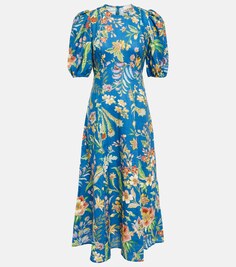 Льняное платье миди с цветочным принтом June ALÉMAIS, синий