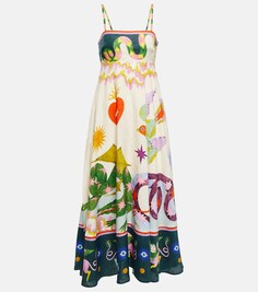 Льняное платье миди с принтом Seeker ALÉMAIS, разноцветный