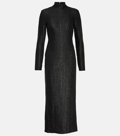 Платье макси из смесового хлопка с высоким воротником TOM FORD, черный