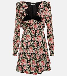 Шелковое мини-платье с цветочным принтом ALESSANDRA RICH, черный