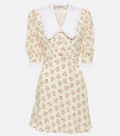 Шелковое мини-платье с цветочным принтом ALESSANDRA RICH, белый