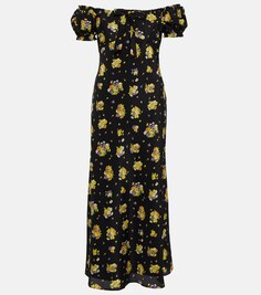 Платье макси из шелка с цветочным принтом ALESSANDRA RICH, черный
