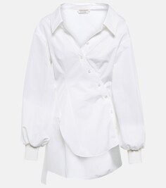Рубашка асимметричного кроя из хлопкового поплина ALEXANDER MCQUEEN, белый