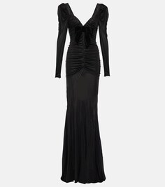 Атласное платье макси с драпировкой ALESSANDRA RICH, черный