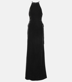 Бархатное платье на шнуровке с вырезом халтер ALESSANDRA RICH, черный