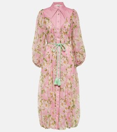 Шелковое платье миди с цветочным принтом ALÉMAIS, розовый