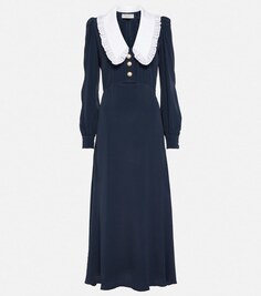 Платье миди из смесового шелка с воротником ALESSANDRA RICH, синий