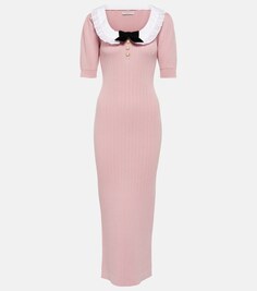 Украшенное платье миди из смесового хлопка ALESSANDRA RICH, розовый