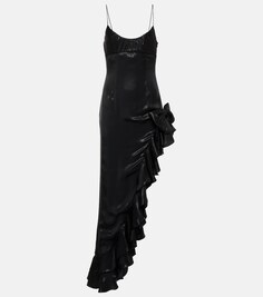 Асимметричное платье миди с оборками ALESSANDRA RICH, черный