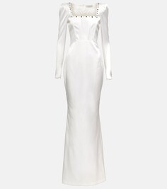 Платье с квадратным вырезом из смесового шелка ALESSANDRA RICH, белый
