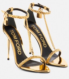 Кожаные сандалии с металлизированной цепочкой Padlock Tom Ford, золотой