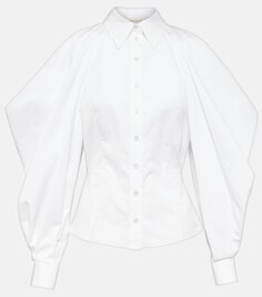 Рубашка из хлопкового поплина с драпировкой ALEXANDER MCQUEEN, белый