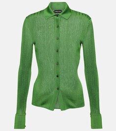 Рубашка металлизированного трикотажа в рубчик TOM FORD, зеленый