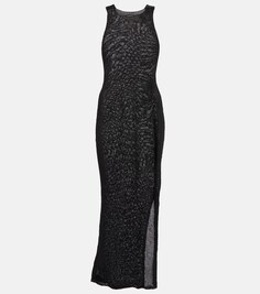 Платье макси с атласной отделкой и эффектом рафии TOM FORD, черный