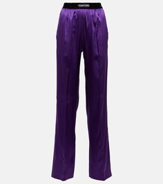 Шелковые брюки с логотипом TOM FORD, фиолетовый