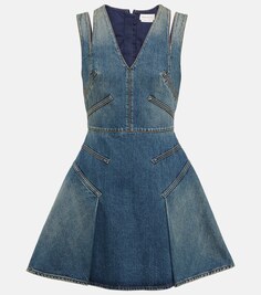 Джинсовое мини-платье с вырезами ALEXANDER MCQUEEN, синий
