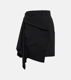 Мини-юбка из деконструированной шерсти ALEXANDER MCQUEEN, черный