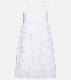 Мини-платье из хлопка с вышивкой бродери англез TORY BURCH, белый