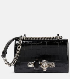 Jeweled Satchel Маленькая кожаная сумка через плечо Alexander McQueen, черный