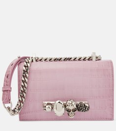 Jeweled Satchel Маленькая кожаная сумка через плечо Alexander McQueen, розовый