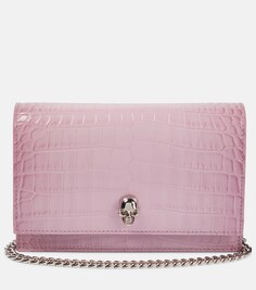 Маленькая кожаная сумка через плечо Skull Alexander McQueen, розовый