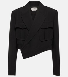 Укороченная куртка из шерсти и хлопка ALEXANDER MCQUEEN, черный