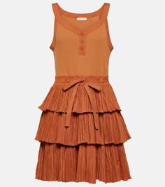 Многоярусное мини-платье ULLA JOHNSON, коричневый