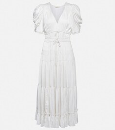 Плиссированное атласное платье миди Daria ULLA JOHNSON, белый