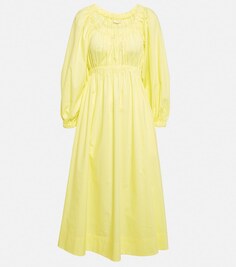 Платье миди Helena из хлопка со сборками ULLA JOHNSON, желтый