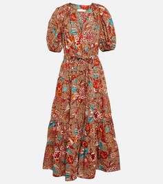 Платье миди Olina из хлопка с принтом ULLA JOHNSON, разноцветный