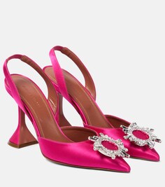 Украшенные атласные туфли с ремешком на пятке Amina Muaddi, розовый