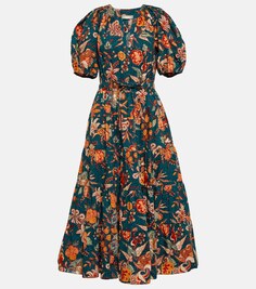 Платье миди Olina из хлопка с цветочным принтом ULLA JOHNSON, разноцветный