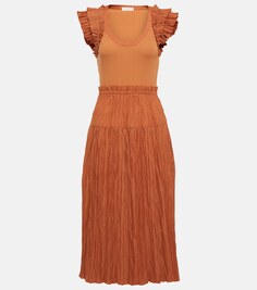 Платье миди из смесового хлопка Virginia ULLA JOHNSON, коричневый