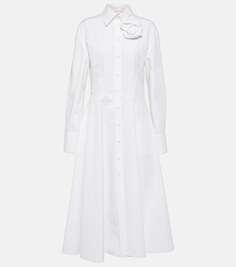 Платье-рубашка из хлопкового поплина с цветочной аппликацией VALENTINO, белый