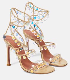 Декорированные кожаные сандалии Tina 105 Amina Muaddi, серебряный