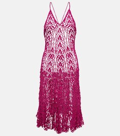 Платье миди из хлопка ажурной вязки ANNA KOSTUROVA, розовый