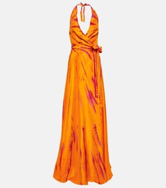 Шелковое платье макси с принтом тай-дай ANNA KOSTUROVA, оранжевый