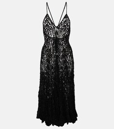Платье миди из хлопка ажурной вязки ANNA KOSTUROVA, черный