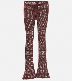 Хлопковые брюки крючком со средней посадкой ANNA KOSTUROVA, коричневый