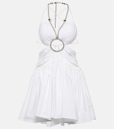 Поплиновое мини-платье с присборенной бабочкой AREA, белый