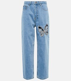 Украшенные прямые джинсы с высокой посадкой и вырезами AREA, синий