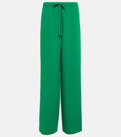Широкие брюки из шелкового крепа с высокой посадкой VALENTINO, зеленый