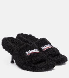 Босоножки Furry 80 из искусственной овчины Balenciaga, черный