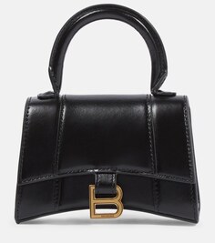 Кожаная сумка через плечо Hourglass Mini Balenciaga, черный