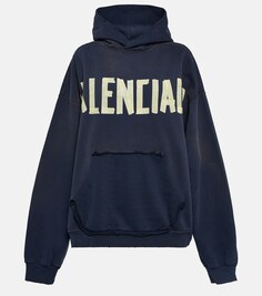 Худи с логотипом из хлопка BALENCIAGA, синий