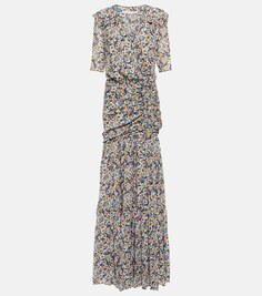 Платье макси из шелка с цветочным принтом VERONICA BEARD, разноцветный
