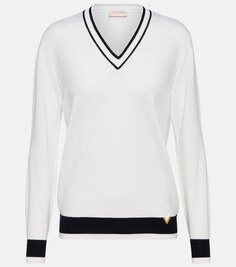 Шерстяной свитер с V-образным вырезом VALENTINO, белый