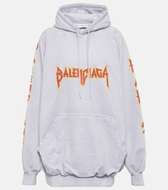 Толстовка оверсайз из хлопка с эффектом металлик BALENCIAGA, белый