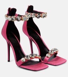 Украшенные атласные сандалии Versace, розовый