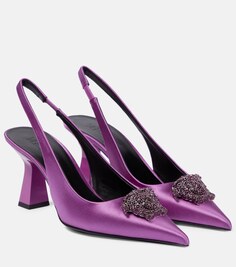 Атласные туфли-лодочки La Medusa с ремешком на пятке Versace, фиолетовый